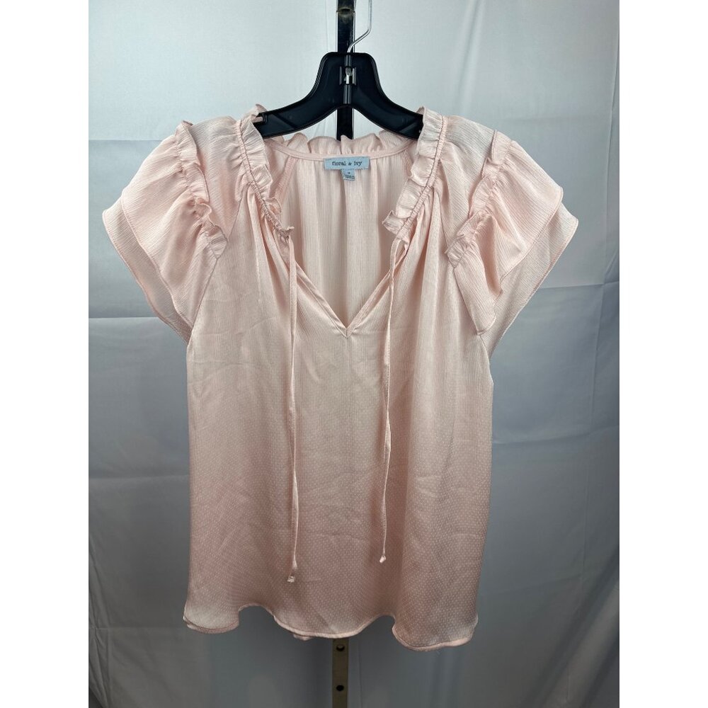 NWOT Floral & Ivy Light Pink Ruffled Short Sleeve Top S 100% Polyester NWOT